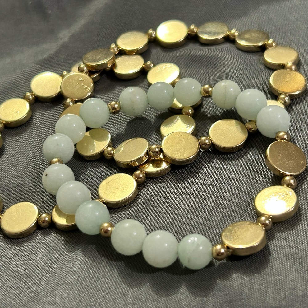 Set of Three Stretchy Bracelets Gold Tone with Beads